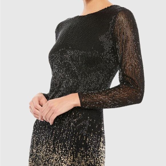 MAC DUGGAL 93584 Long Sleeve Beaded Fringe Evening Gown Dress - Picture 5 of 15